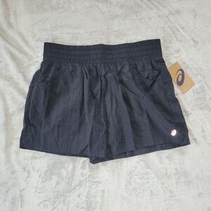 Asics Women Size XL Black Woven Crinkle High Waist Lined Running Athletic Shorts